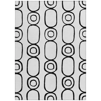 5' X 8' White And Black Geometric Washable Indoor Outdoor Area Rug