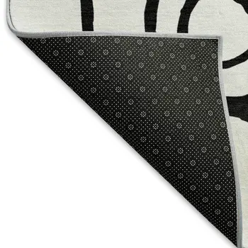 5' X 8' White And Black Geometric Washable Indoor Outdoor Area Rug
