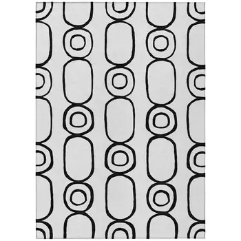 9' X 12' White And Black Geometric Washable Indoor Outdoor Area Rug
