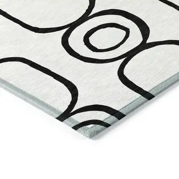 9' X 12' White And Black Geometric Washable Indoor Outdoor Area Rug