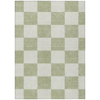 5' X 8' Artichoke Green And Ivory Geometric Washable Indoor Outdoor Area Rug