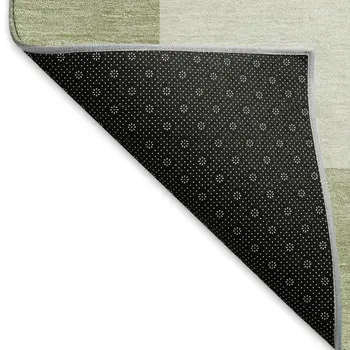5' X 8' Artichoke Green And Ivory Geometric Washable Indoor Outdoor Area Rug