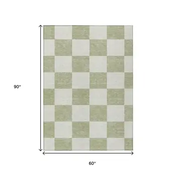 5' X 8' Artichoke Green And Ivory Geometric Washable Indoor Outdoor Area Rug