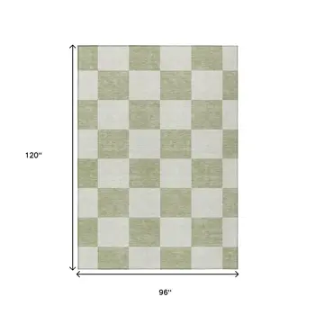 8' X 10' Artichoke Green And Ivory Geometric Washable Indoor Outdoor Area Rug