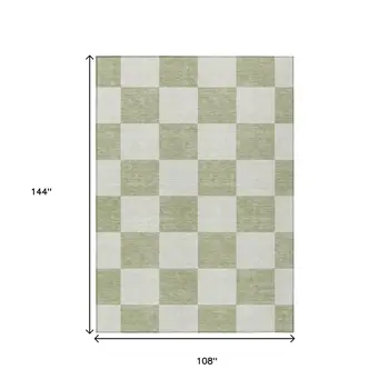 9' X 12' Artichoke Green And Ivory Geometric Washable Indoor Outdoor Area Rug