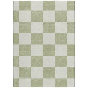 10' X 14' Artichoke Green And Ivory Geometric Washable Indoor Outdoor Area Rug