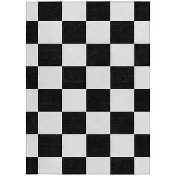 5' X 8' Black And White Geometric Washable Indoor Outdoor Area Rug
