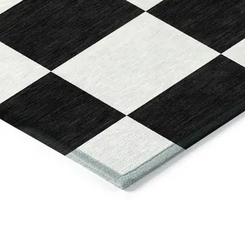 10' X 14' Black And White Geometric Washable Indoor Outdoor Area Rug