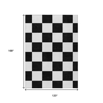 10' X 14' Black And White Geometric Washable Indoor Outdoor Area Rug