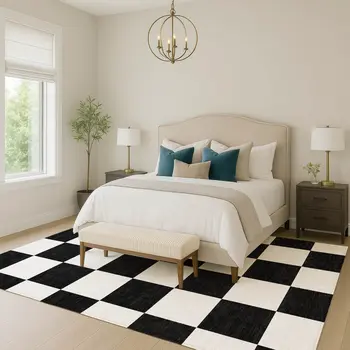 10' X 14' Black And White Geometric Washable Indoor Outdoor Area Rug