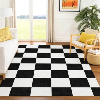 10' X 14' Black And White Geometric Washable Indoor Outdoor Area Rug