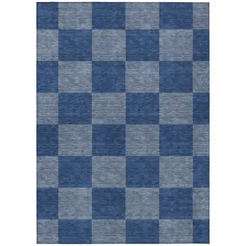 3' X 5' Blue And Gray Geometric Washable Indoor Outdoor Area Rug