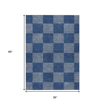 3' X 5' Blue And Gray Geometric Washable Indoor Outdoor Area Rug