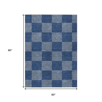5' X 8' Blue And Gray Geometric Washable Indoor Outdoor Area Rug