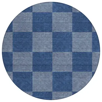 8' Blue And Gray Round Geometric Washable Indoor Outdoor Area Rug