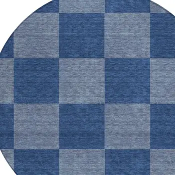8' Blue And Gray Round Geometric Washable Indoor Outdoor Area Rug