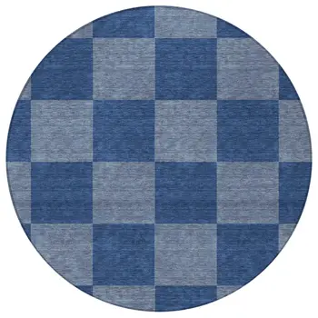 8' Blue And Gray Round Geometric Washable Indoor Outdoor Area Rug
