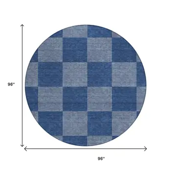 8' Blue And Gray Round Geometric Washable Indoor Outdoor Area Rug