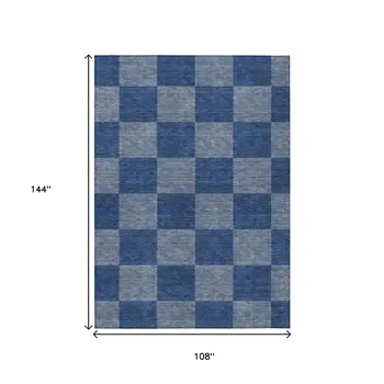 9' X 12' Blue And Gray Geometric Washable Indoor Outdoor Area Rug