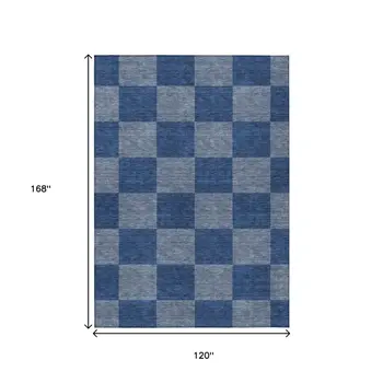 10' X 14' Blue And Gray Geometric Washable Indoor Outdoor Area Rug