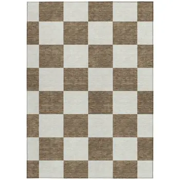 5' X 8' Chocolate And Ivory Geometric Washable Indoor Outdoor Area Rug