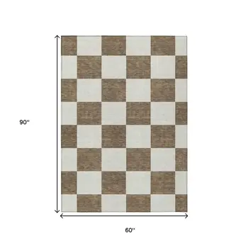 5' X 8' Chocolate And Ivory Geometric Washable Indoor Outdoor Area Rug