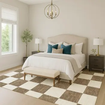 9' X 12' Chocolate And Ivory Geometric Washable Indoor Outdoor Area Rug