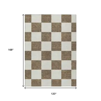 10' X 14' Chocolate And Ivory Geometric Washable Indoor Outdoor Area Rug