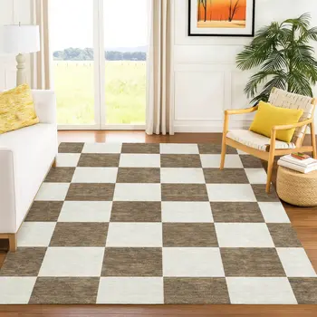 10' X 14' Chocolate And Ivory Geometric Washable Indoor Outdoor Area Rug