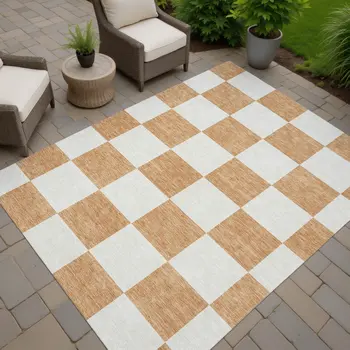 3' X 5' Copper And Ivory Geometric Washable Indoor Outdoor Area Rug