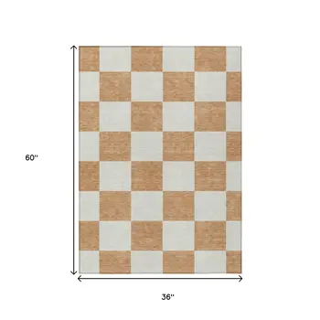 3' X 5' Copper And Ivory Geometric Washable Indoor Outdoor Area Rug