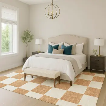 3' X 5' Copper And Ivory Geometric Washable Indoor Outdoor Area Rug