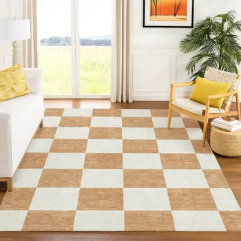 3' X 5' Copper And Ivory Geometric Washable Indoor Outdoor Area Rug