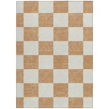 5' X 8' Copper And Ivory Geometric Washable Indoor Outdoor Area Rug
