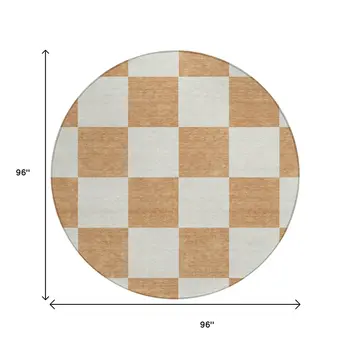 8' Copper And Ivory Round Geometric Washable Indoor Outdoor Area Rug