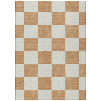 8' X 10' Copper And Ivory Geometric Washable Indoor Outdoor Area Rug