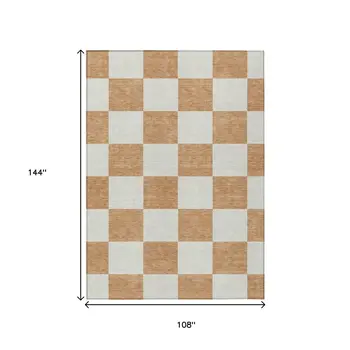 9' X 12' Copper And Ivory Geometric Washable Indoor Outdoor Area Rug