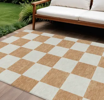 10' X 14' Copper And Ivory Geometric Washable Indoor Outdoor Area Rug