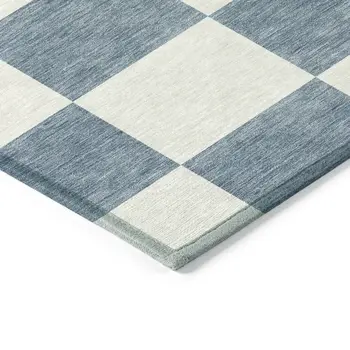 3' X 5' Denim Blue And Ivory Geometric Washable Indoor Outdoor Area Rug