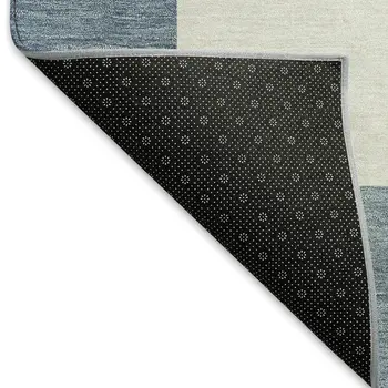9' X 12' Denim Blue And Ivory Geometric Washable Indoor Outdoor Area Rug