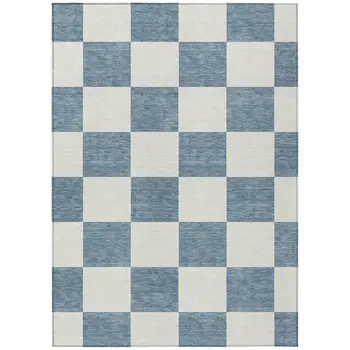 10' X 14' Denim Blue And Ivory Geometric Washable Indoor Outdoor Area Rug