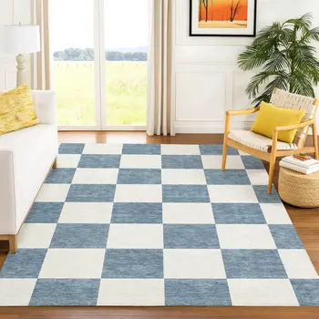 10' X 14' Denim Blue And Ivory Geometric Washable Indoor Outdoor Area Rug