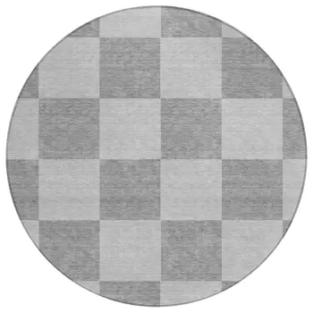 8' Gray And Pewter Round Geometric Washable Indoor Outdoor Area Rug