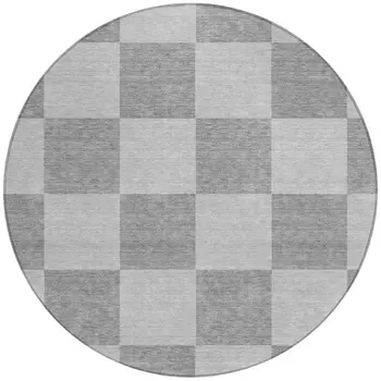 8' Gray And Pewter Round Geometric Washable Indoor Outdoor Area Rug