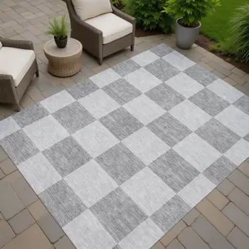 9' X 12' Gray And Pewter Geometric Washable Indoor Outdoor Area Rug