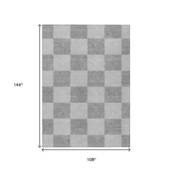 9' X 12' Gray And Pewter Geometric Washable Indoor Outdoor Area Rug