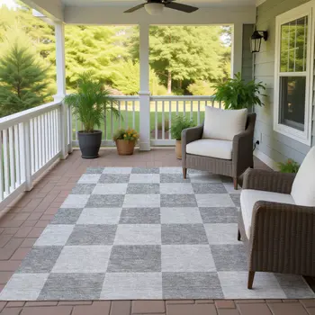 9' X 12' Gray And Pewter Geometric Washable Indoor Outdoor Area Rug