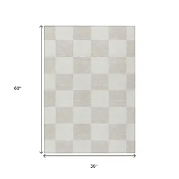 3' X 5' Ivory And Beige Geometric Washable Indoor Outdoor Area Rug