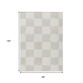 8' X 10' Ivory And Beige Geometric Washable Indoor Outdoor Area Rug