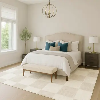 9' X 12' Ivory And Beige Geometric Washable Indoor Outdoor Area Rug